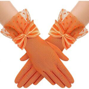 Women's Bow Gloves Orange Short Lace Evening Wedding Accessories Party Prom